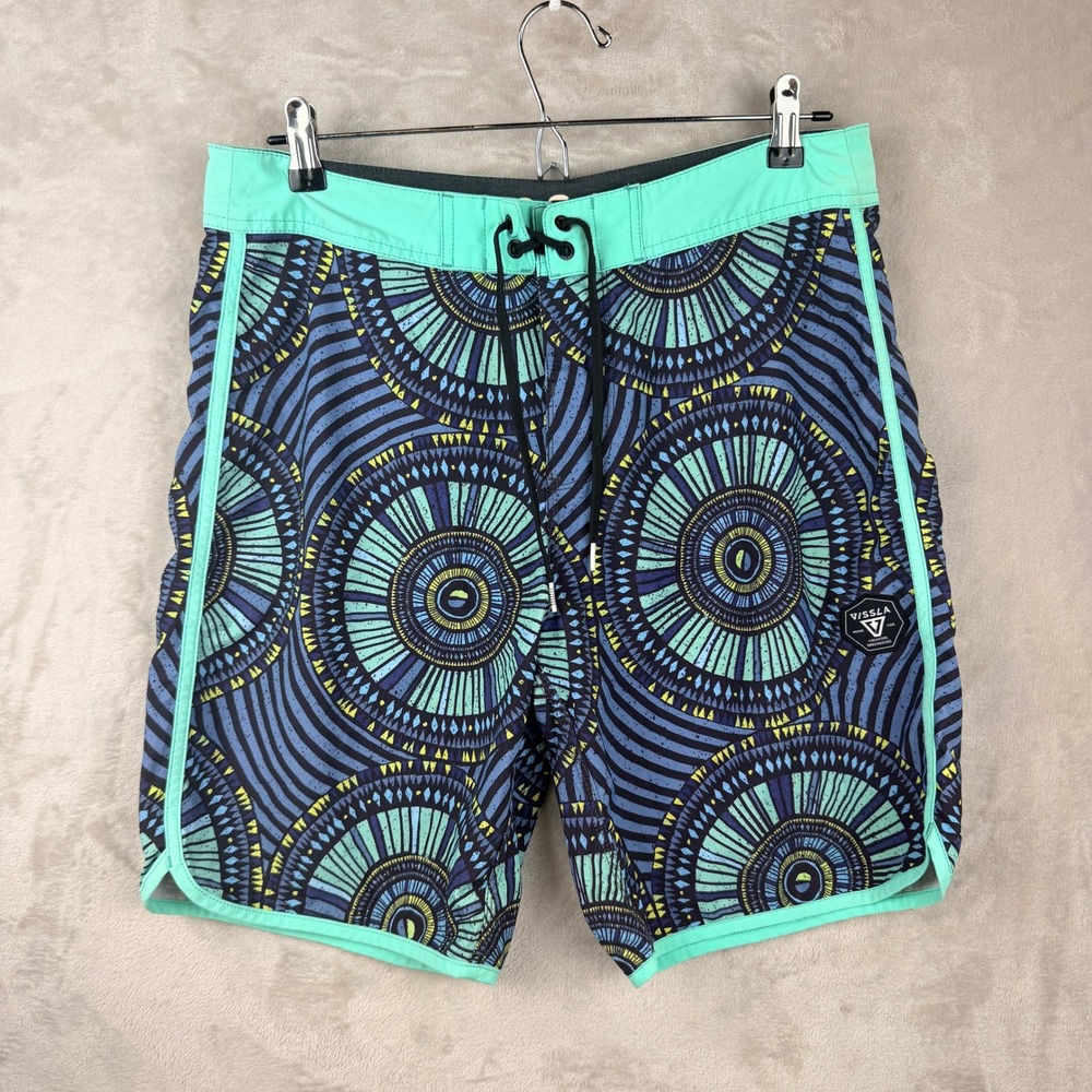 Vissla Mens Upcycled Coconut Poly Stretch Board Shorts‎ Teal Geometric 32